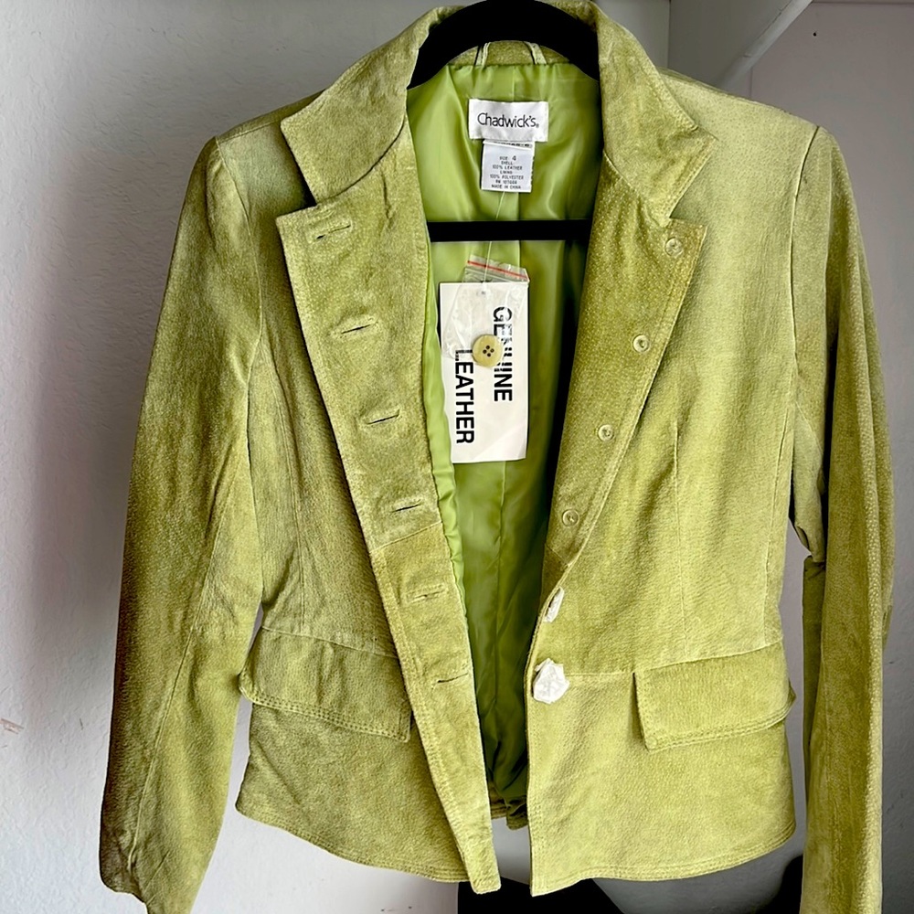 Brand new light green suede jacket with pockets.